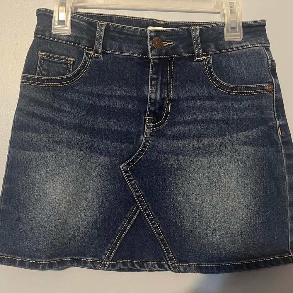 Jordache Girls Dark Wash Denim Mini Skirt Size M 7-8 Stretch Five Pocket Classic